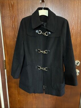 Calvin Klein Black Wool Blend Toggle Pea Coat EUC size 12